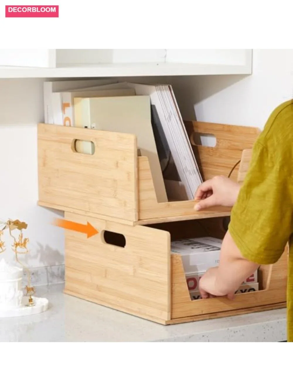 2 Pack Bamboo Stackable Pantry Storage Bins Open Front Organizer